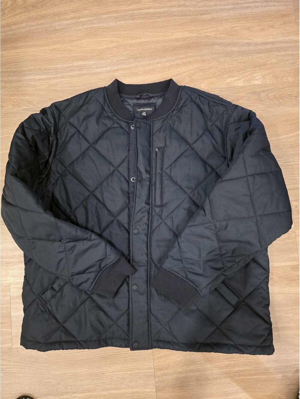 Banana Republic Men's Black Diamond Quilted Bomber Jacket Snap Zip Size XXL